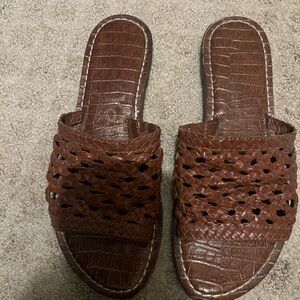 Brown Sam Edelman Woven Leather Slide Sandals